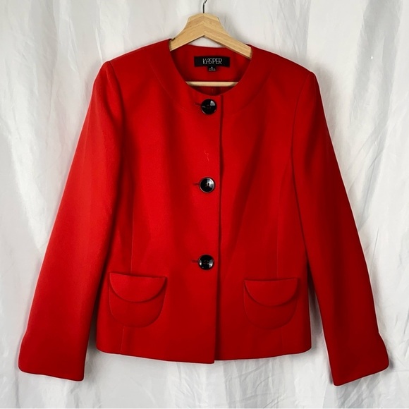 Kasper Jackets & Blazers - Kasper Size 8 Red Suit Blazer Jacket Open Front Separate Coat Women